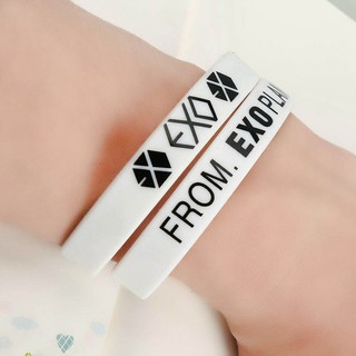  Gelang  Tangan Silikon Motif Logo EXO Hitam Putih untuk 