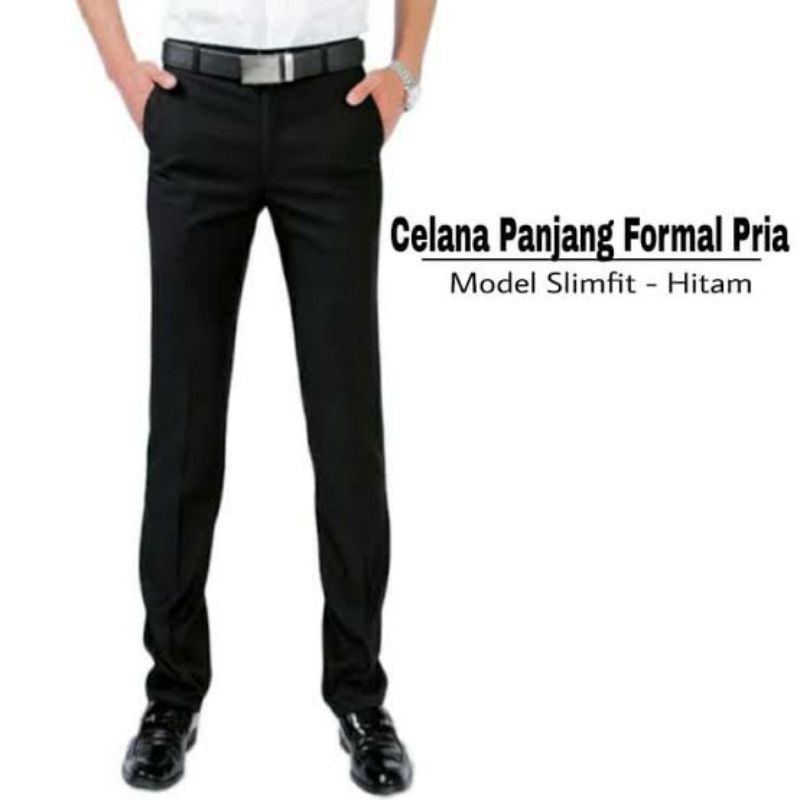 Celana Panjang Bahan Kerja Slim fit Pria Kain Tebal Licin Kantor Formal Kuliah
