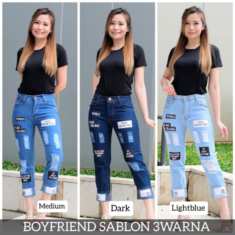 FREE BELT// CELANA BOYFRIEND WANITA TERBARU/ BOYFRIEND SOBEK SABLON/ Ripped Pants Boyfriend Sablon