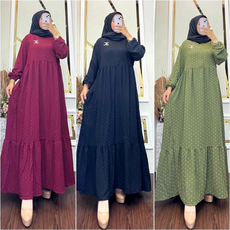 (COD) Gamis Jumbo Ld 130cm Crinkle Rubiah/Gamis Crinkel Dot Big Size/Gamis Kringkel Jumbo Busui