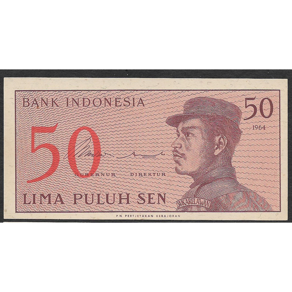 Uang Kertas Indonesia 50 Sen Dwikora Sukarelawan 1964 UNC Baru Gress