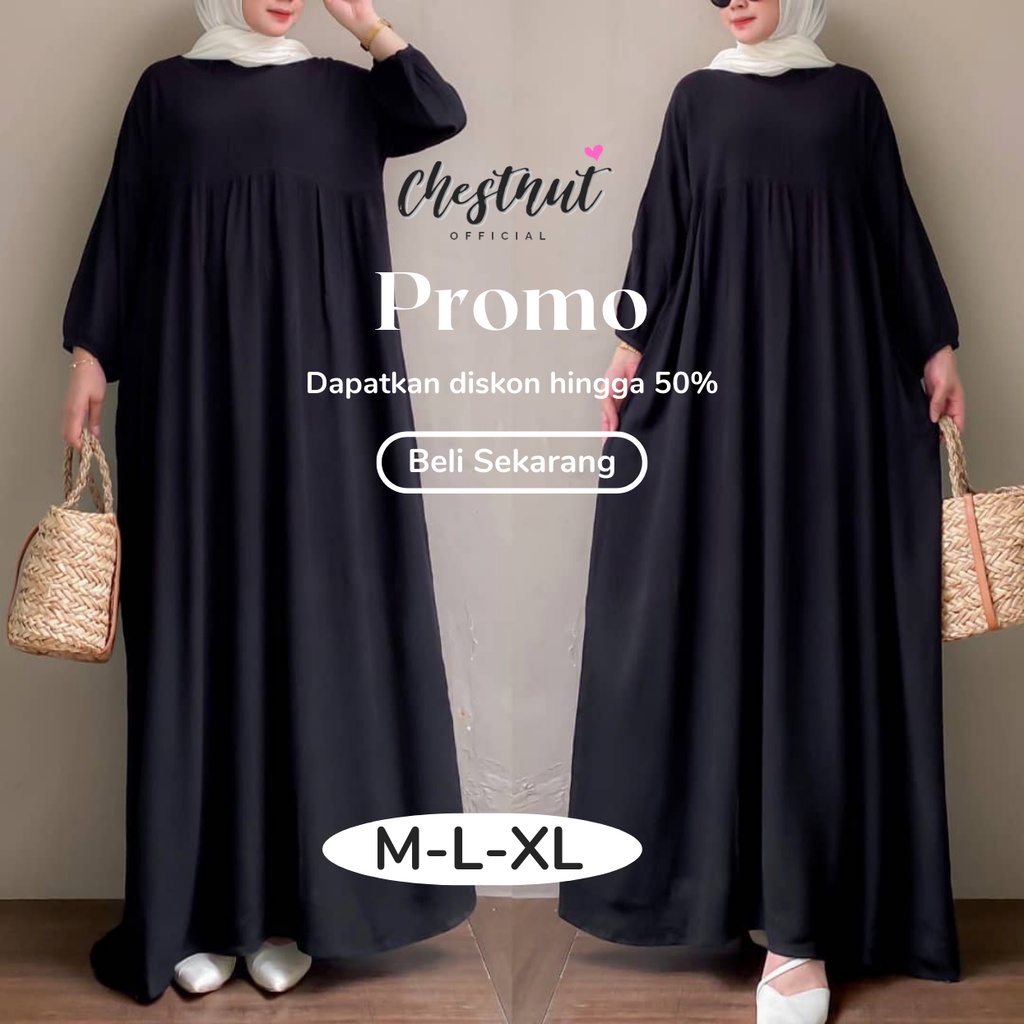CSNT06-Sandra Midi Dress | Gamis polos premium terbaru 2022 warna hitam jumbo