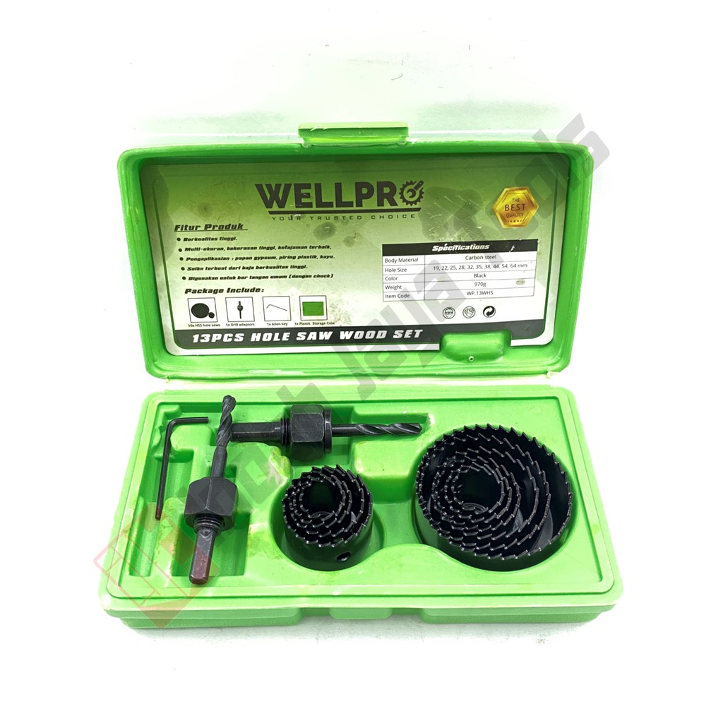 WELLPRO Hole Saw Kit 13 Pcs - Holesaw Set Mata Bor Pelubang Kayu