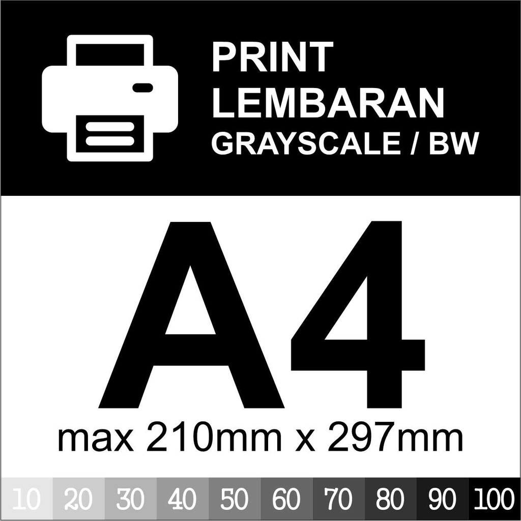 

Cetak - Print Lembaran - BW / HITAM PUTIH / GRAYSCALE - Ukuran max A4 (210x297) - [TANPA JILID]