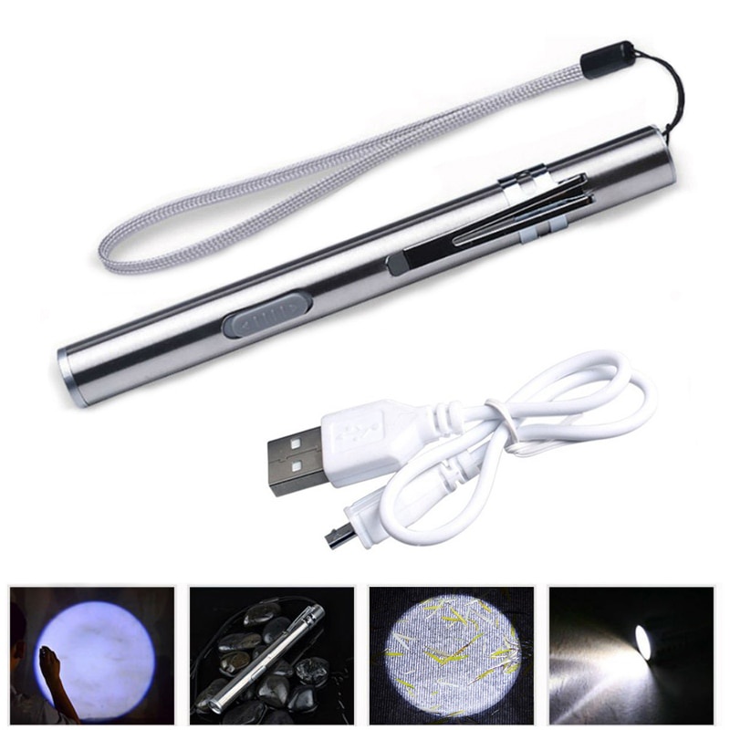 Senter Led Portable Bentuk Pulpen Dengan Port Charger Usb Untuk Camping Outdoor