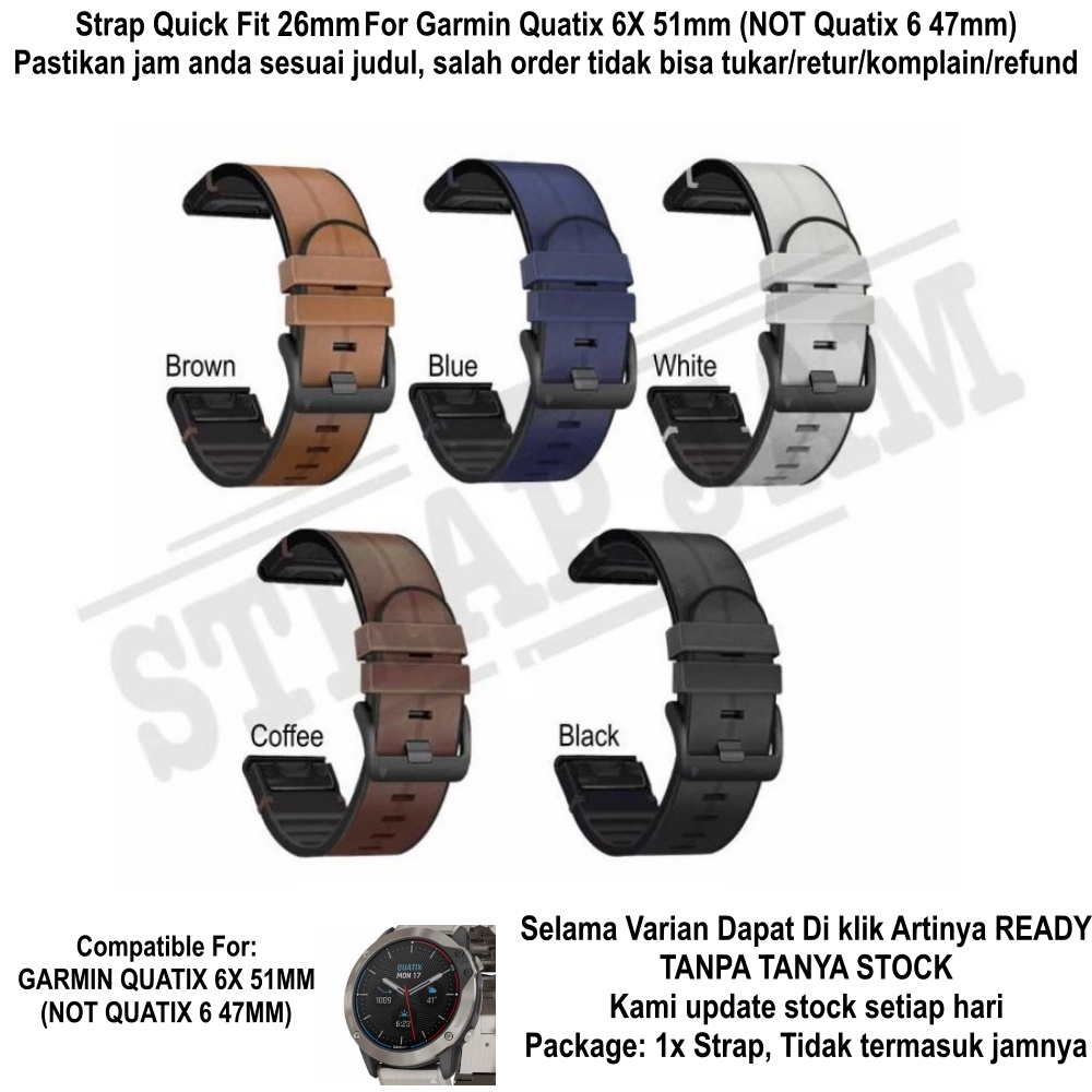 For Garmin Quatix 6X 51mm - Tali Jam 26mm Quick Fit Hybrid Leather Rubber