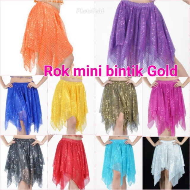 Belly dance rok mini pendek bintik gold glitter kostum tari senam fitness zumba aerobik salsa dansa