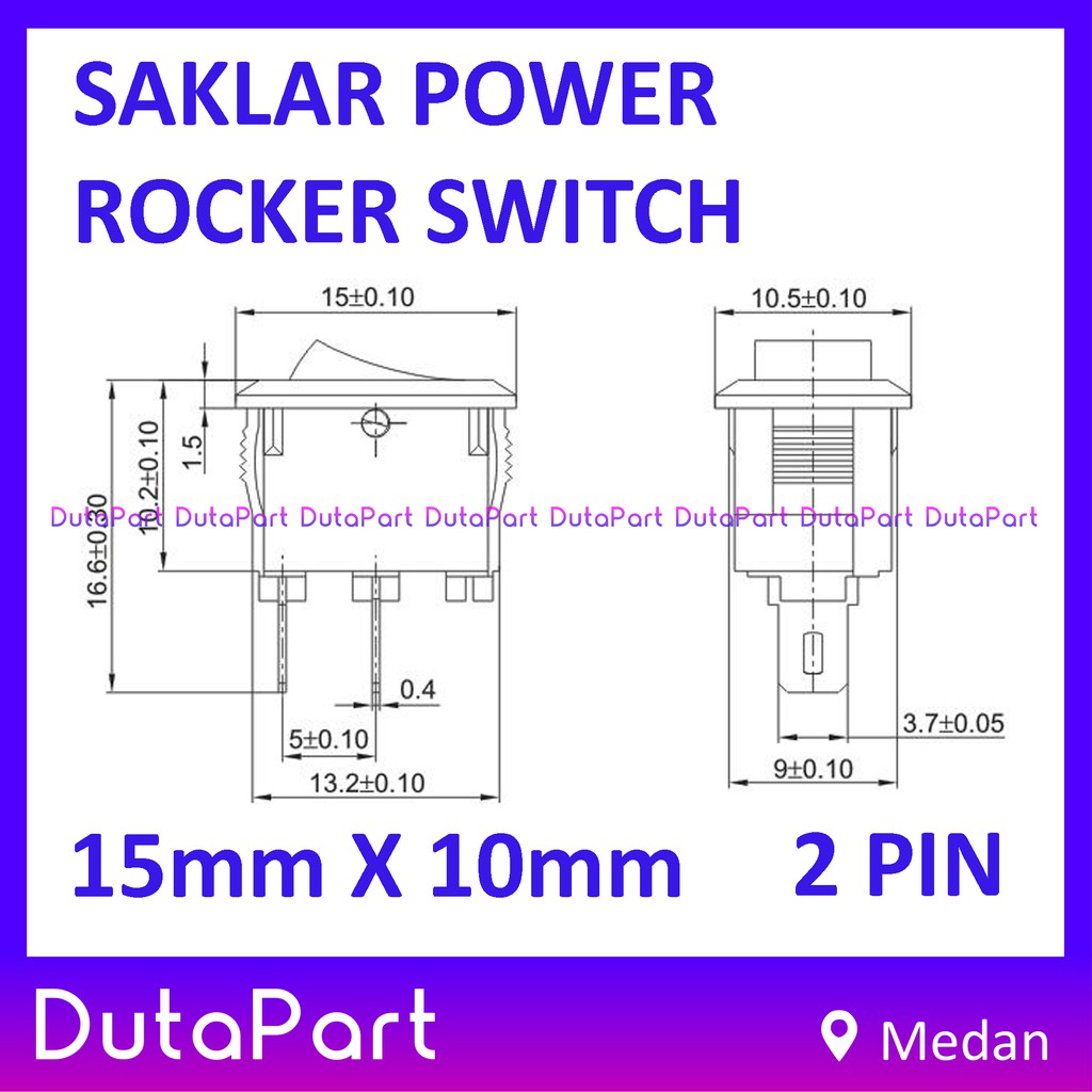 Saklar Power Rocker Switch ON OFF 15mm x 10mm 2 PIN Kaki 3A 250VAC