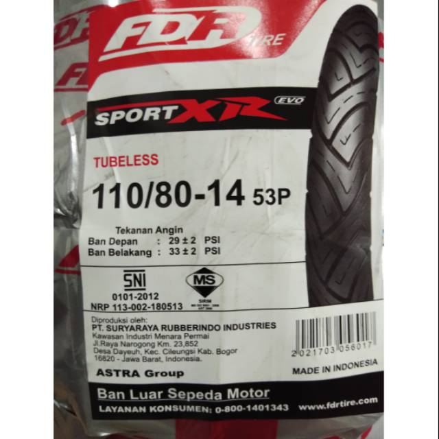Ban Fdr Sport XR 110/80 Ring 14 Free Pentil