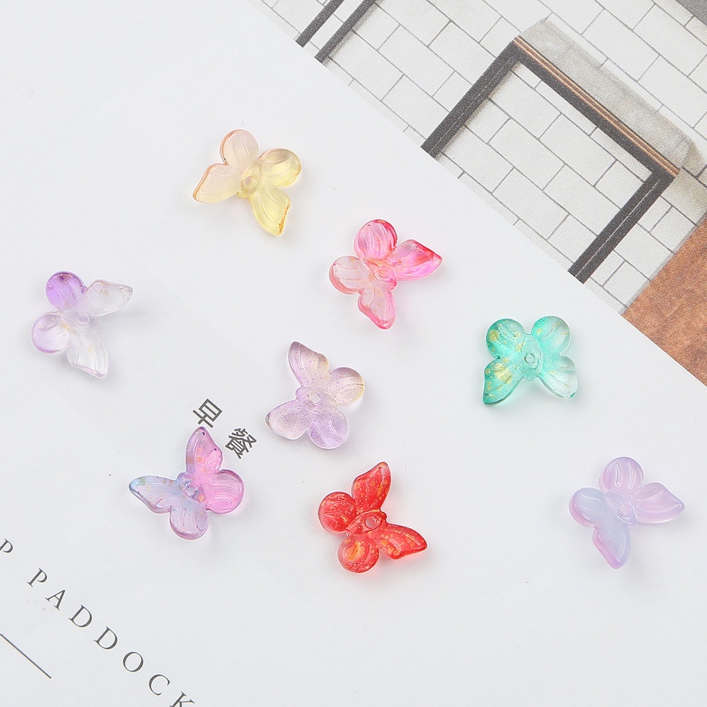 10 Buah dari 11 Mm Gradien Kaca Berbentuk Kupu-kupu Spacer Manik-manik Membuat Perhiasan Jepit Rambut Gelang DIY Aksesori Anting-Anting Gelang