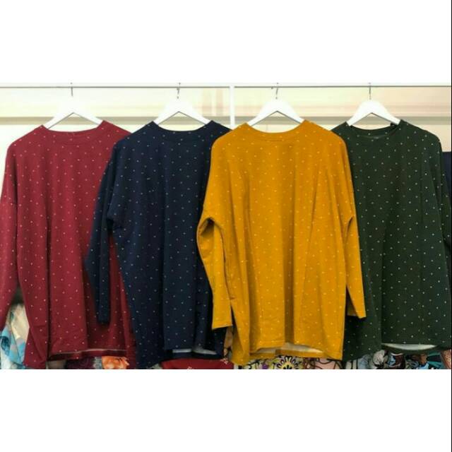 Blouse santai polkadot Ld 115-120 an, masih bs melar ready warna merah dan hijau