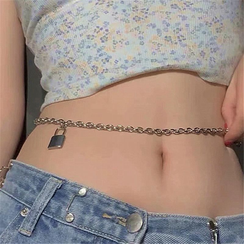 Punk Hip Hop Cool Lock Shape Pendant Adjustable Waist Chain For women Retro Punk Style Waist Ornament