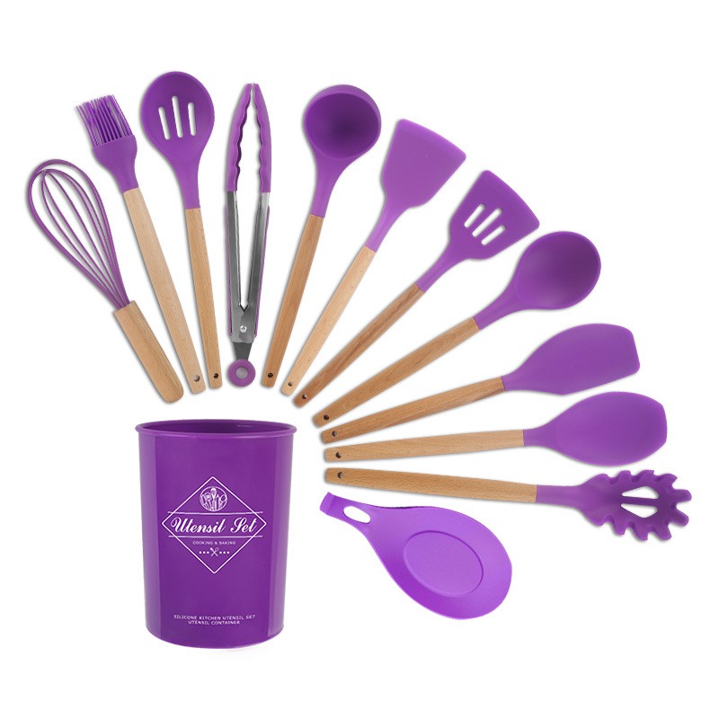 Spatula utensil 1 set 12item kayu dan silikon