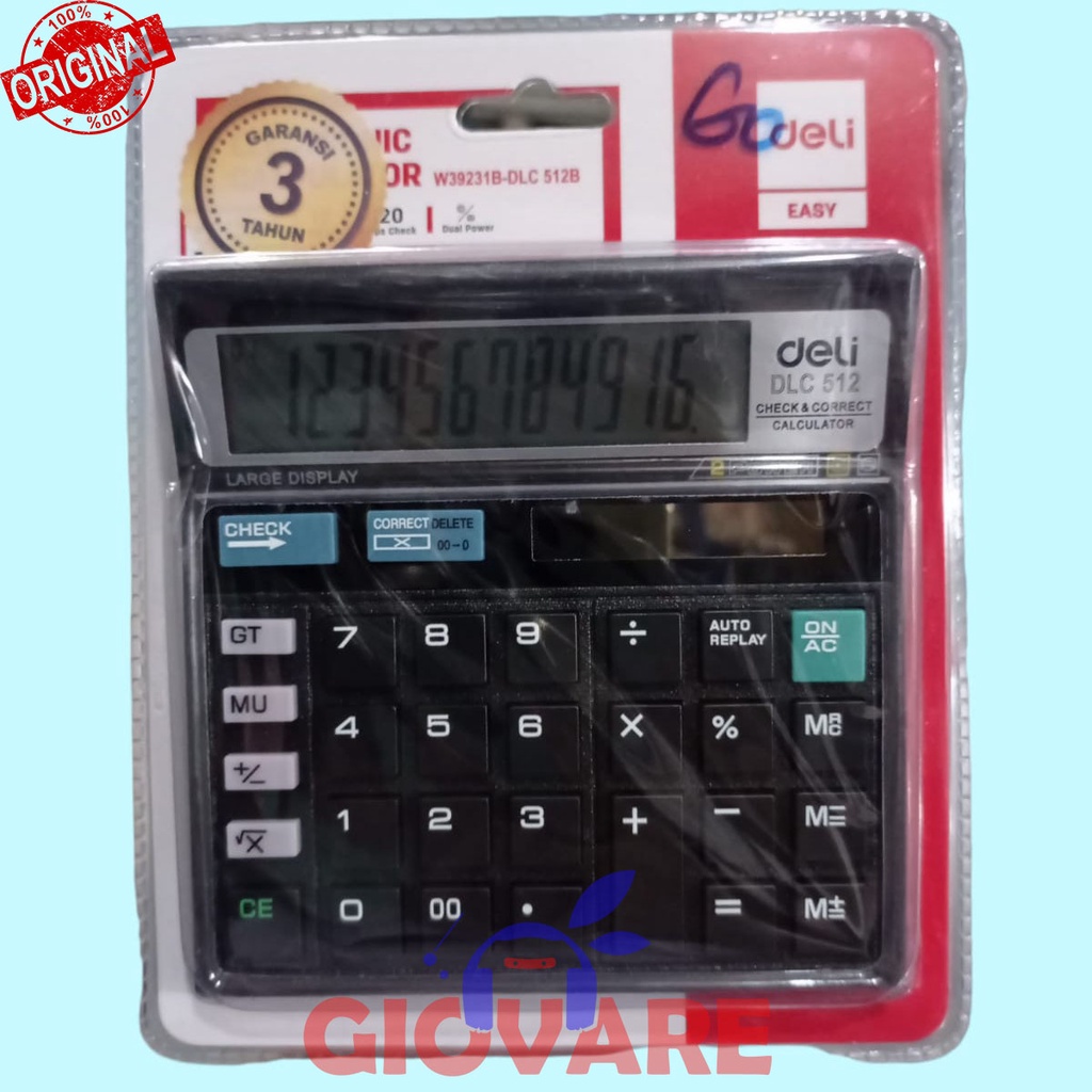 

KALKULATOR DELI DLC-512 ORIGINAL W39231B-DLC 512B GARANSI 3 TAHUN