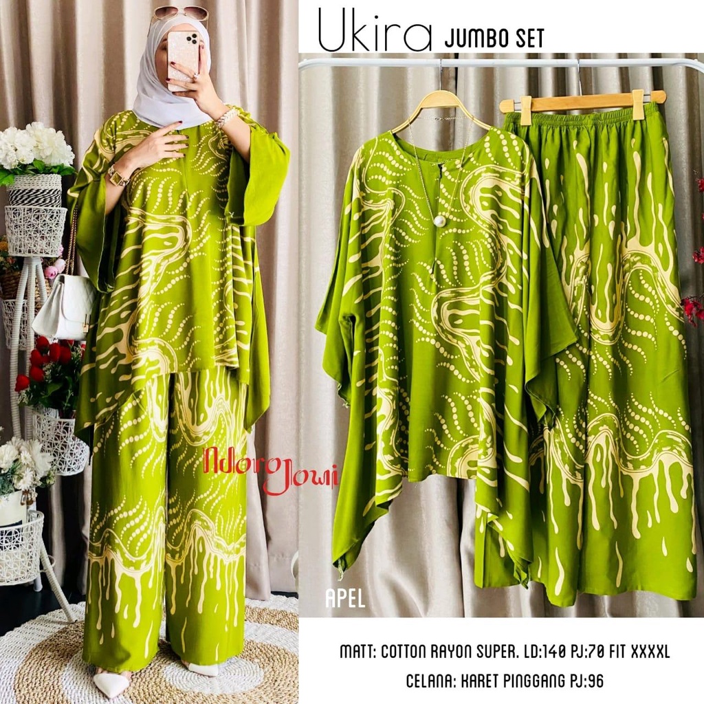 Ukiea Baju Tidur Jumbo Wanita Rayon Adem LD 140 cm Setelan Batik Wanita Jumbo Pinggang Karet Piyama 