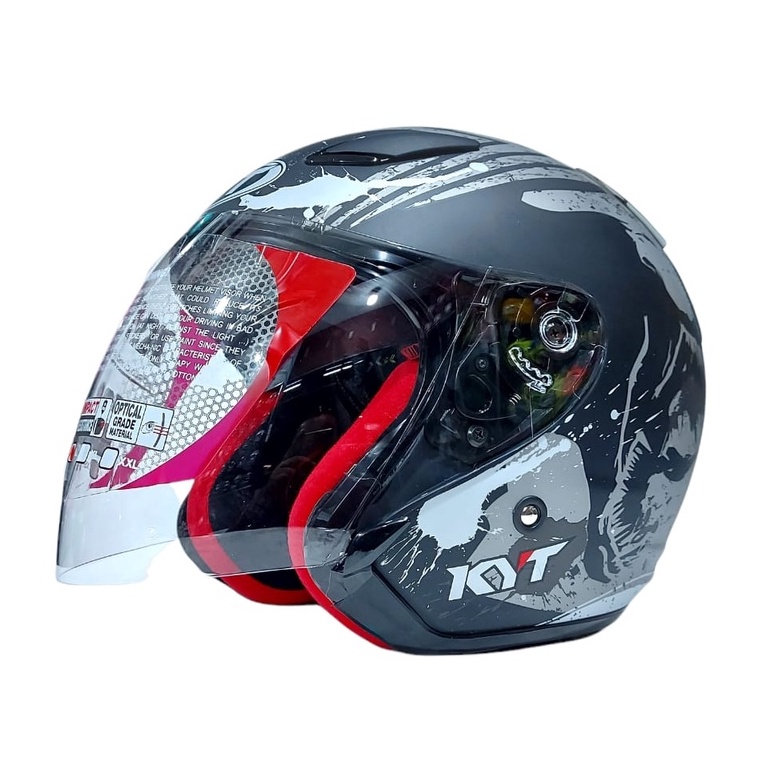 Helm KYT DJ MARU Motif Venom Black Matt Silver Half Face ORIGINAL