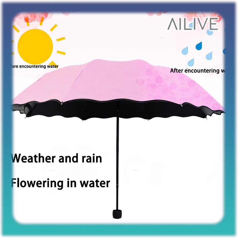 Payung Lipat Mini Warna Warni / Magic 3D Umbrella Keluar Motif Bila Kena Air