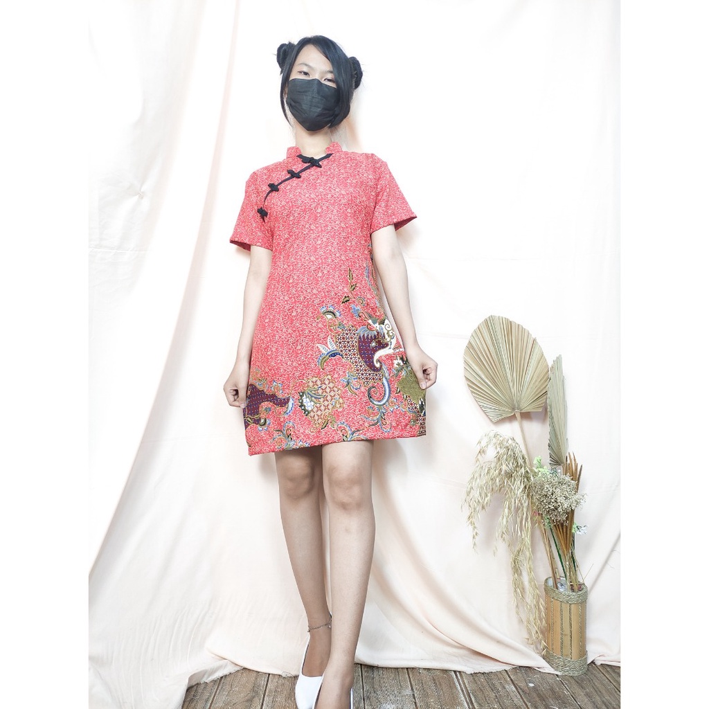 SB Collection  Midi Dress Tifana Shortdress Casual Modern Batik Cheongsham Wanita