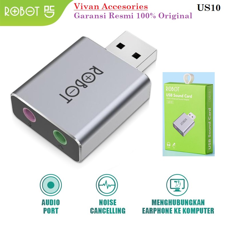 Robot US10 USB External Sound Card Eksternal USB 2.0 PC Laptop