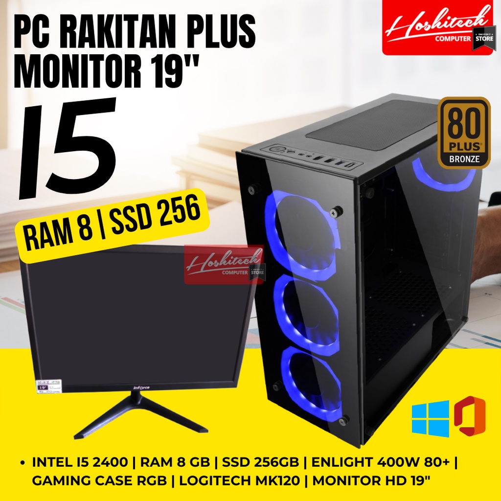 PC KOMPUTER RAKITAN I5 OFFICE KANTOR MURAH R8/SSD256/MONITOR 19