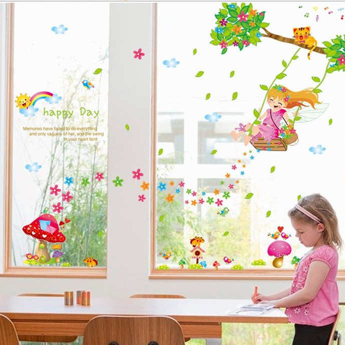 RELIZA WALL STICKER / STIKER DINDING ANAK GADIS AYUNAN BUNGA FLOWERS JAMUR AY7270