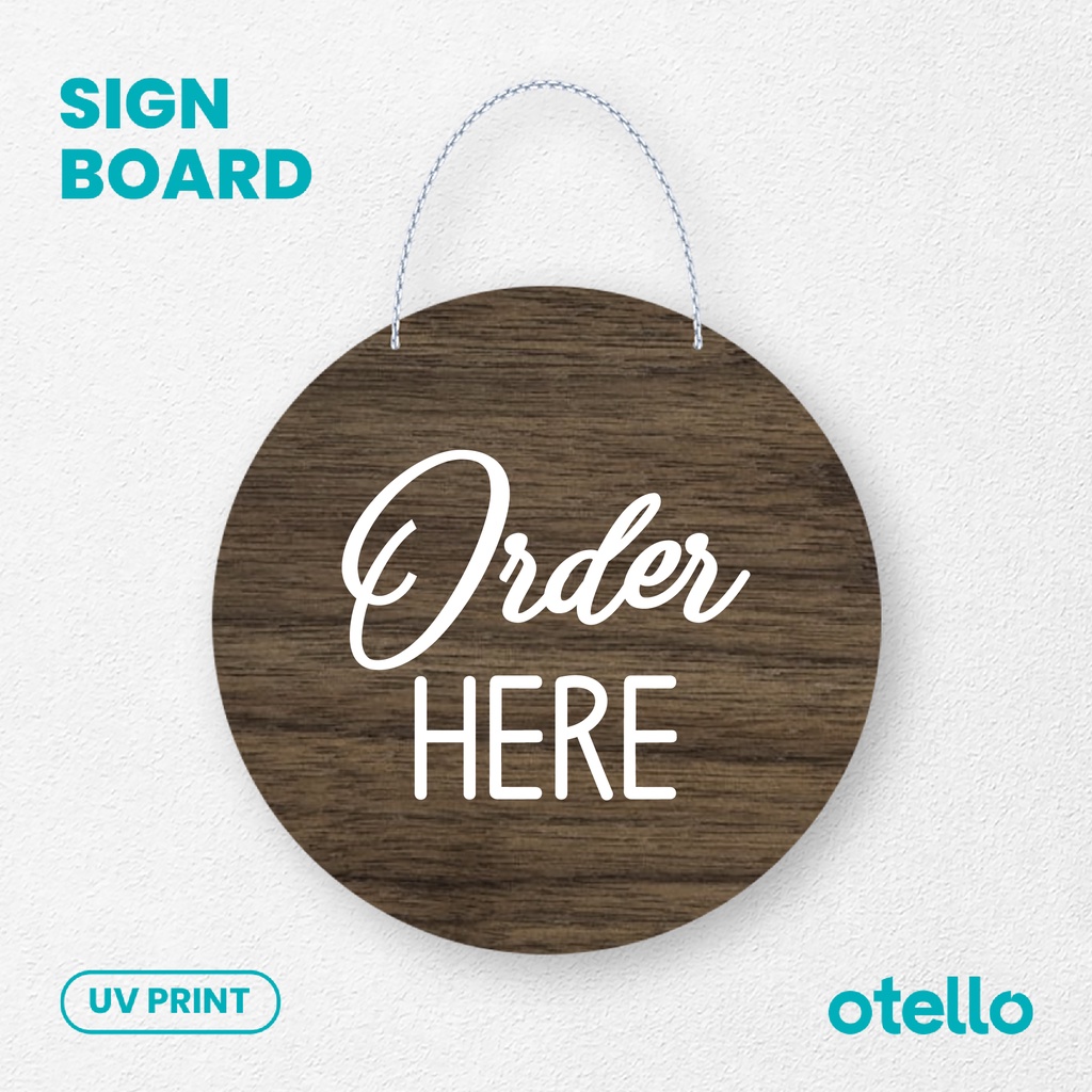 Otello - Papan Tulisan Order Here Signage Kayu Wooden Papan Gantungan Toko Cafe Sign Board Label Rantai