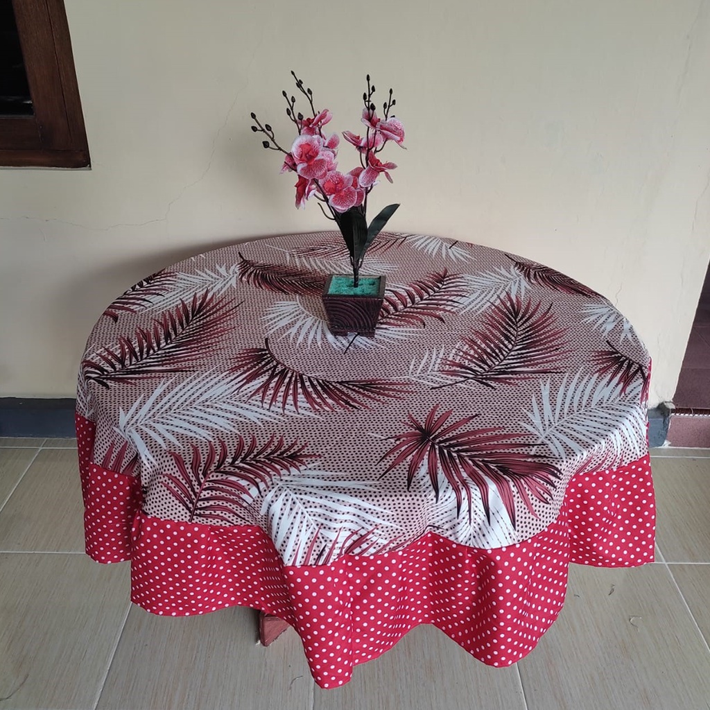 Cover Taplak Meja Bentuk Bulat  Minimalis Kain Katun Model Rumbai Oshin Diameter 150 cm Aneka Motif Abstrak Batik Bunga Dekorasi Perlengkapan Rumah Modern Murah