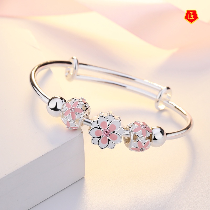 [Ready Stock]S925 Silver Pink Cherry Blossom Bracelet Female Fashion Elegant