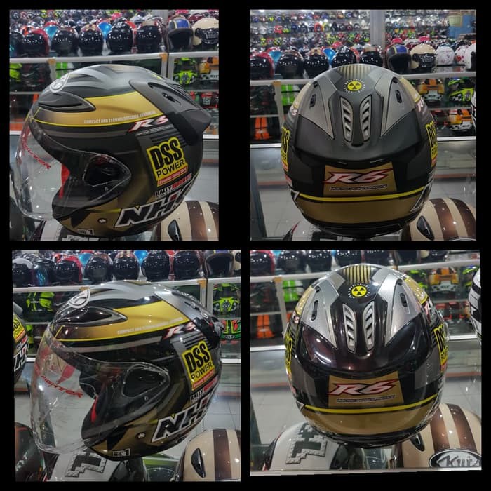 Helm nhk r6 rally half face black gold