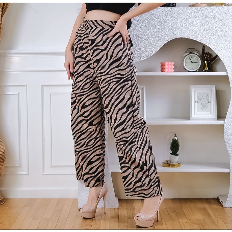 celana kulot Highwaist motif zebra sapi cacing