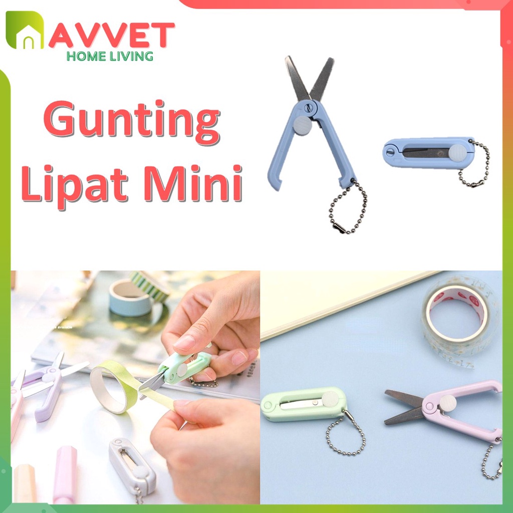 AVVET Gunting Lipat mini Portable tarik Stainless Steel Retractable Mini Folding Scissors Pemotong Kertas Paper Cutter lucu