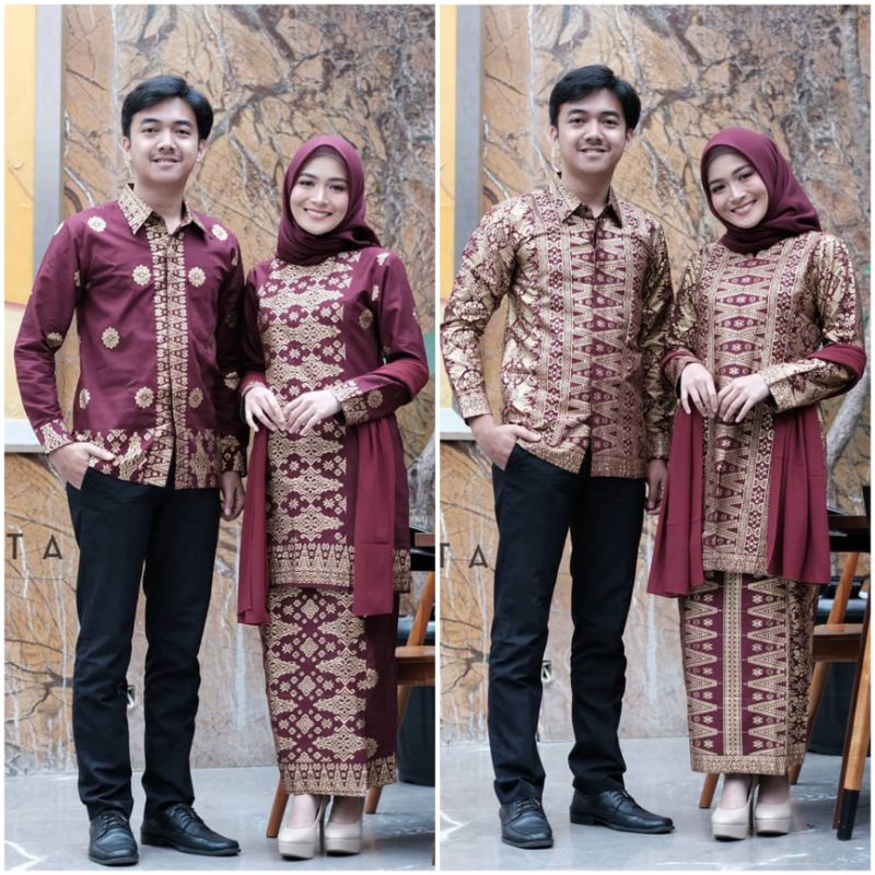 (ADA JUMBO!) ORIGINAL - COUPLE KEBAYA BATIK SONGKET ASHANTY MAROON