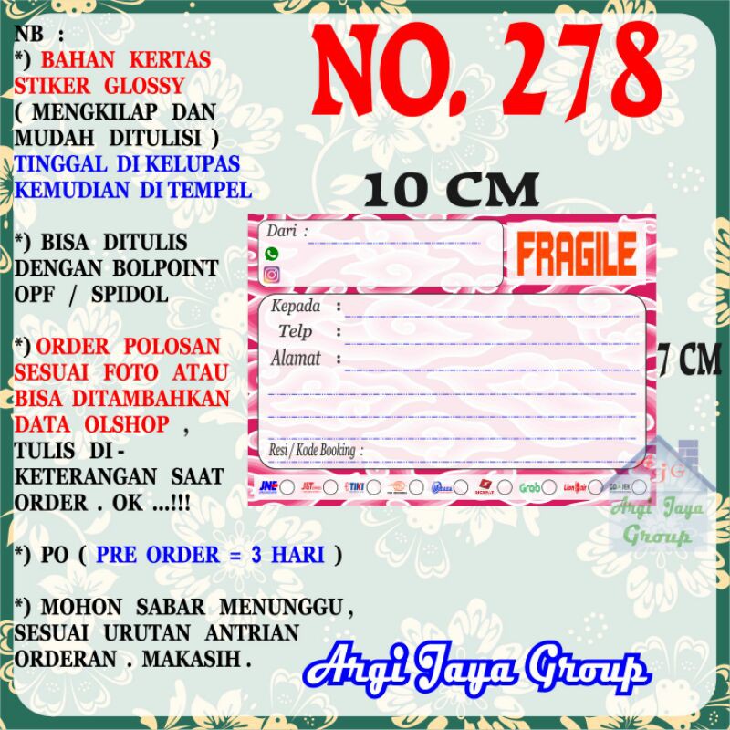 

Stiker Pengiriman - Sticker Alamat Olshop Murah Nomer 278 - 10x7 cm - Glossy