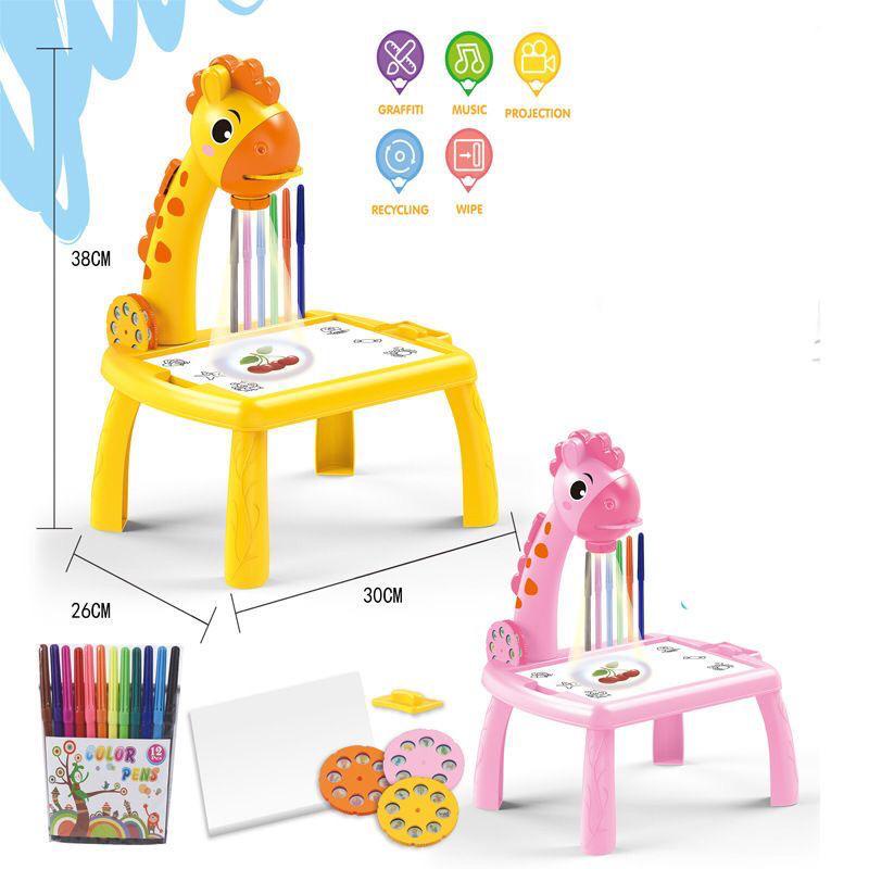 Meja Proyektor Anak Meja Gambar Anak Mainan Edukasi Anak Meja Lukis Anak Motif Mainan Proyektor-Jerapah Kuning