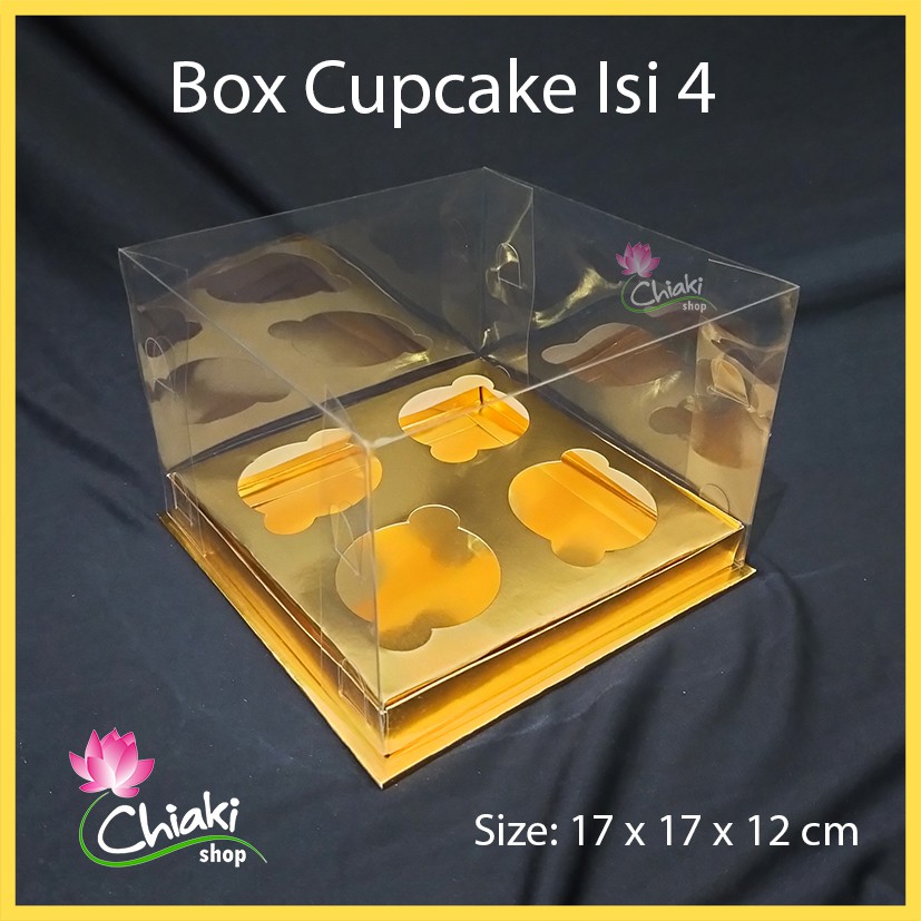 

Box Cupcake isi 4 GOLD 17x17x12 cm Kotak Mika Donat Dus Kue Kardus Emas Muffin Cake Pudding Karton