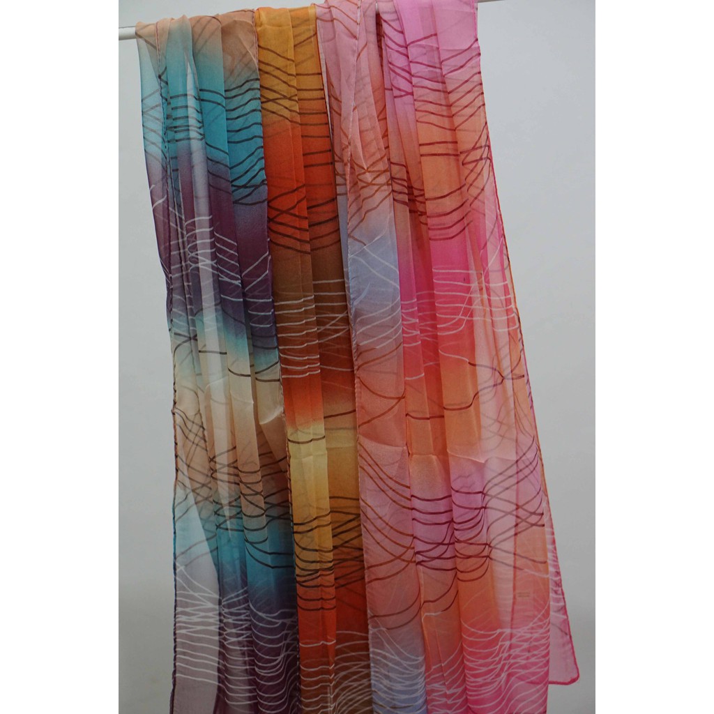 Selendang Sifon Aurora Motif Garis  | Chiffon | Scarf | Pashmina | Pasmina | Souvenir | Gift