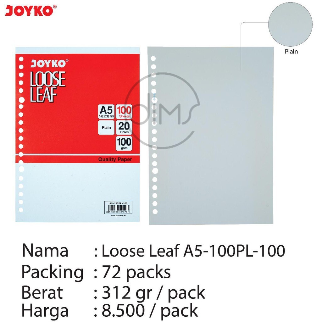 

Loose Leaf Isi Kertas File Binder Joyko A5 100 Lembar Plain Polos