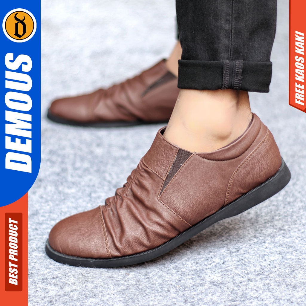 Sepatu Slip On Pria Sepatu Casual Pria Kulit Pu Kerja Kantor Kuliah Kondangan Sepatu Slop Pria Sepatu Hitam Pria DEMOUS KERUTZ