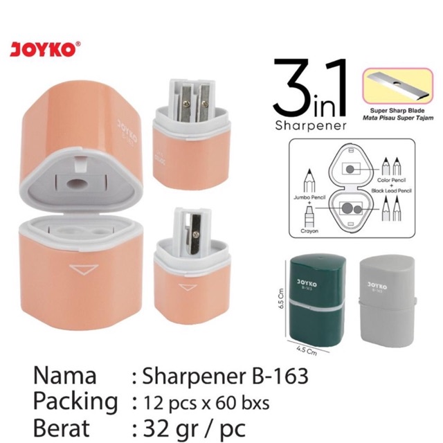 

Rautan / Sharpener / Kerukan / Serutan / Peruncing B-163 Joyko