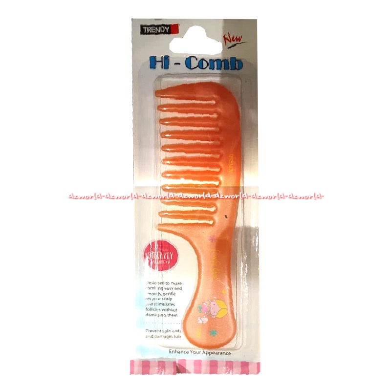 Trendy Hi-Comb Sisir Kecil Gigi Jarang Trendi Orange Hijau Dengan Tangkai Pegangan Comb With Handle Trendy Hi Comb Trendi