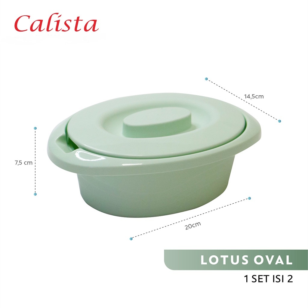 Kotak Wadah Saji Mini + Tutup Calista Lotus Oval 1set Isi 2pcs Lunch Box Nasi 700ml Tempat Sayur Serbaguna Cup Sambel