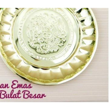 ➳ Nampan Stainless bulat 30 cm - Gold Bunga ☀