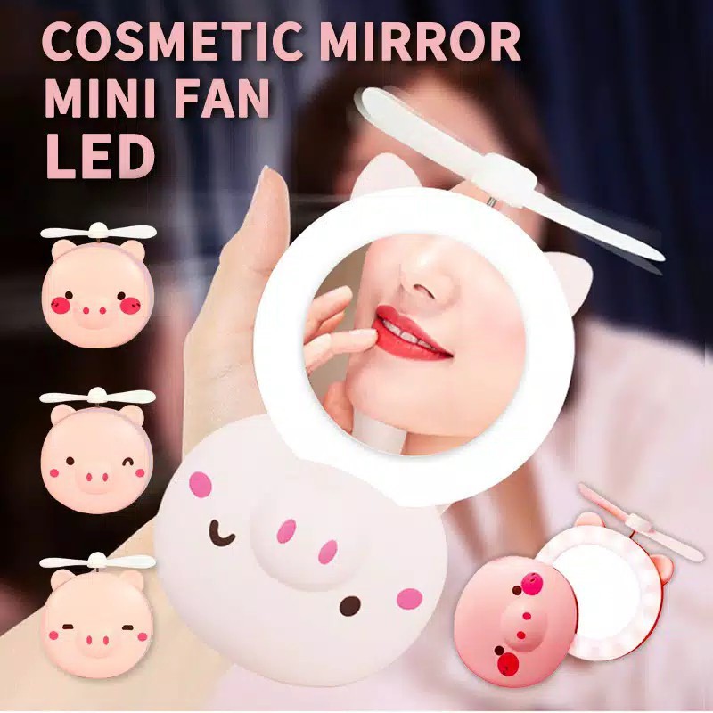 Mini Fan LED CERMIN portable Cosmetic Mirror 3in1 / Kipas Angin LED + Cermin