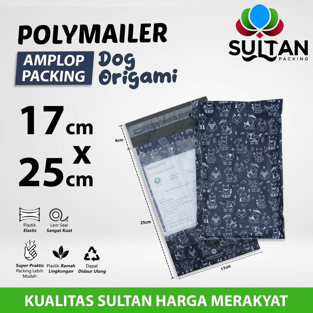 

Polymailer Polimailer 17cm x 25cm Amplop Plastik Packing Motif Dog Origami Rusfet Satuan