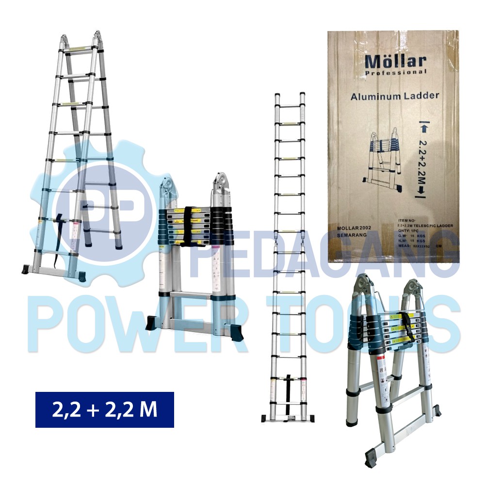 TANGGA LIPAT A 2.2 + 2.2 TANGGA TELESKOPIK DOUBLE ALUMINIUM 4.4 METER