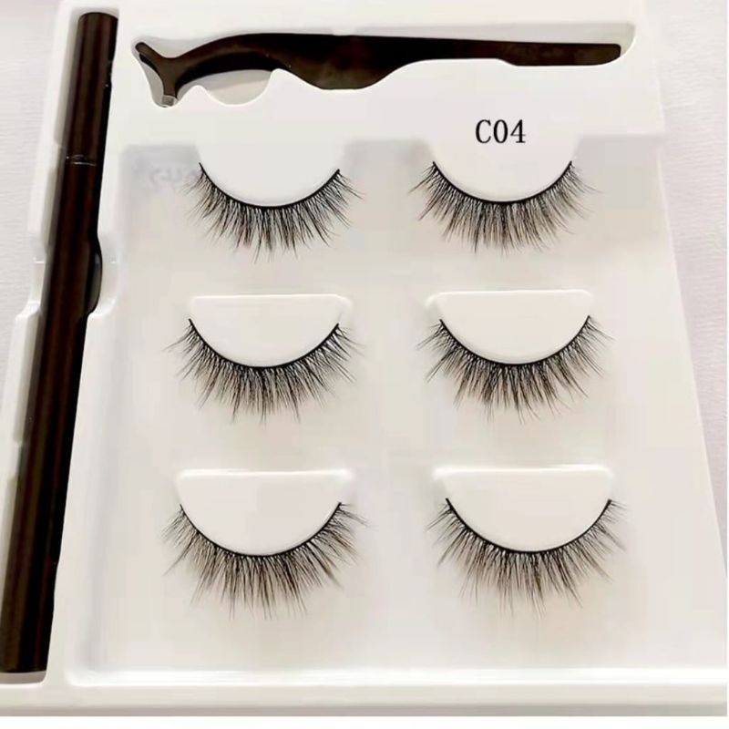 Medan Termurah premium eyelashes natural 6 pcs bulu mata 3D magnet palsu + eyeliner