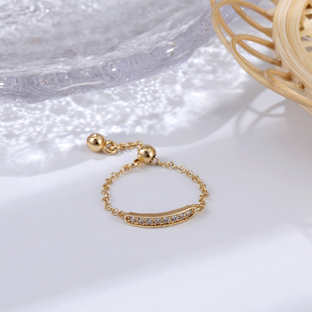 Cincin Rantai Emas Adjustable Wanita Cincin Pasangan Berlian Fashion Korea Couple Ring Jewelry