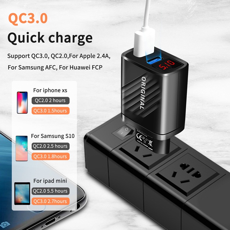 Adapter Charger 2 Port USB 3.0 Fast Charging Untuk Iphone Android