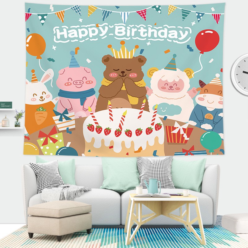 GEM- KN48 POSTER KAIN HAPPY BIRTHDAY BEAR ANIMAL | POSTER KAIN ULANG TAHUN | POSTER KAIN KARTUN | BA