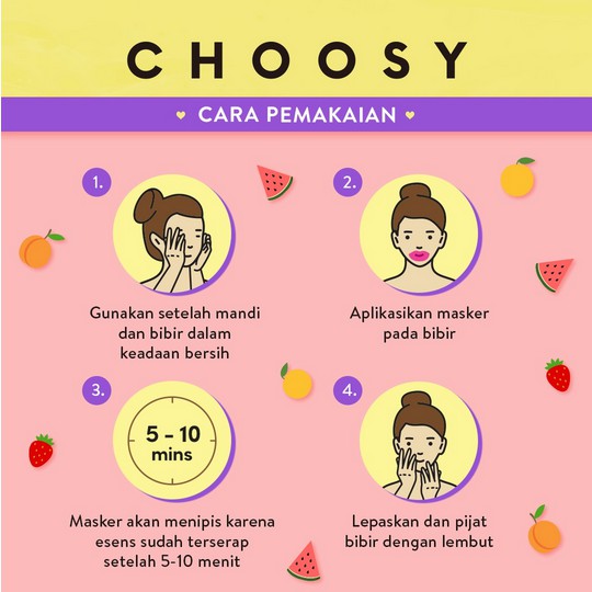 ⭐ BAGUS ⭐  CHOOSY LIP PACK | Lip Gel Mask | Masker Bibir | Fruit | Honey | Pink Pearl | Watermelon Mousturizing Smoothing Tightening